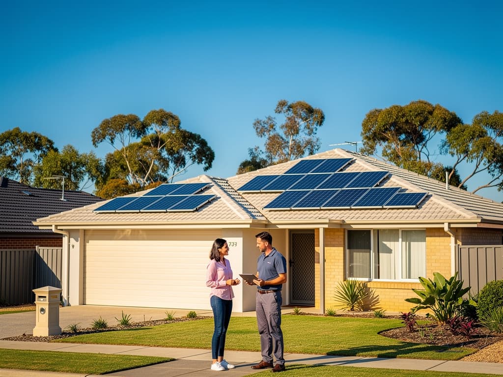 Solar installer consulting Australian homeowner about residential solar installation